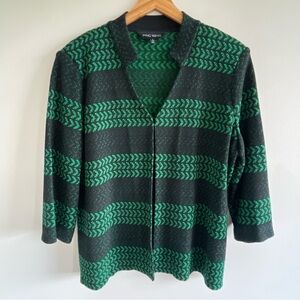 Ming Wang Women's Textured Knit Blazer Jacket Green/Black Size Large